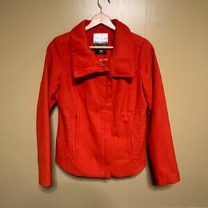 Kensie Red Faux Wool Gold Zipper Coat Size Medium